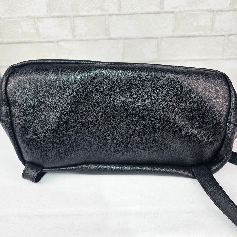Victoria's Secret Backpack Black Faux Leather Drawstring Flap Purse 2016 Large - Picture 6 of 11